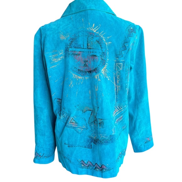 Vintage Genuine Suede Leather Turquoise Southwestern Jacket Chicos Sz 1 - Picture 5 of 6